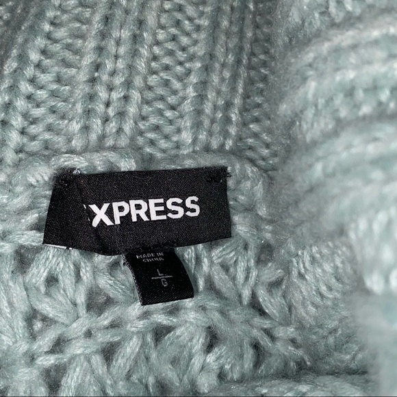 🚫SOLD🚫Express Aqua Seafoam Chunky Knit Cowl Neck Dolman Sleeve Slouchy Sweater - Picture 6 of 7